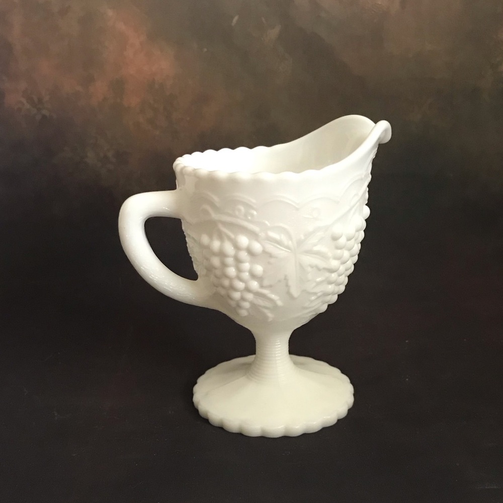 White Milk Glass Creamer with Grape Design
